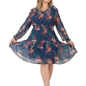 Standards & Practices Dress Womens 3X Tropical Chiffon Floral Boho Flattering